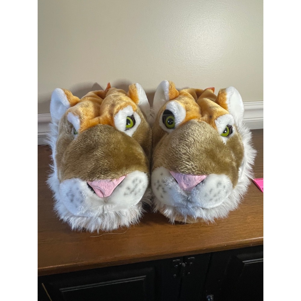 BuyAnimalFeet.com Tiger Plush Slippers Orange Brown Faux Fur Novelty House Shoes